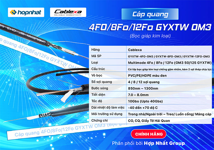 cáp quang Multimode 8FO và 12FO OM3 GYXTW
