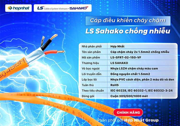 Cáp điều khiển chậm cháy chống nhiễu 2X1.5 LS Sahako