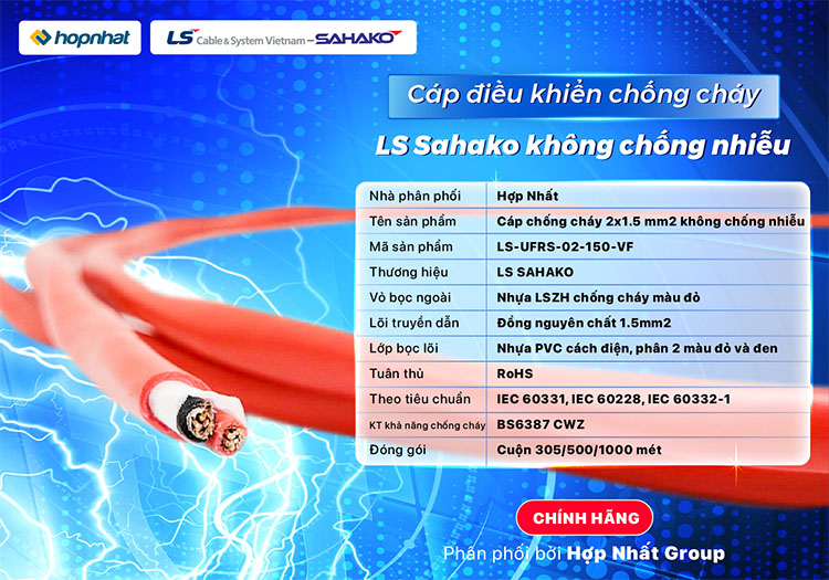 cáp tín hiệu chống cháy không chống nhiễu 2x1.5 cáp tín hiệu chống cháy không chống nhiễu 2x1.5
