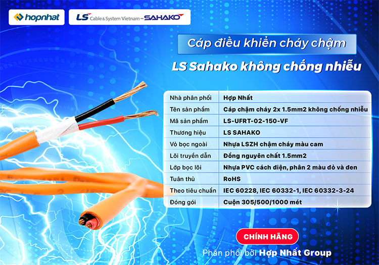 Cáp điều khiển chậm cháy không chống nhiễu 2X1.5 LS Sahako