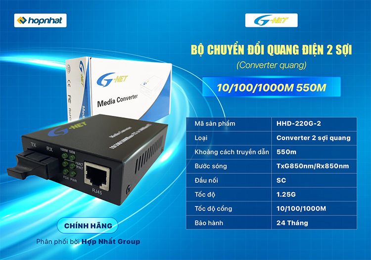 Bộ chuyển đổi quang điện multimode 2 sợi HHD-220G-2