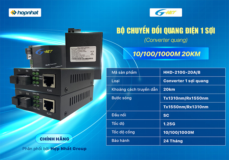 Bộ chuyển đổi quang điện GNET 1 sợi quang Bộ chuyển đổi quang điện GNET 1 sợi quang