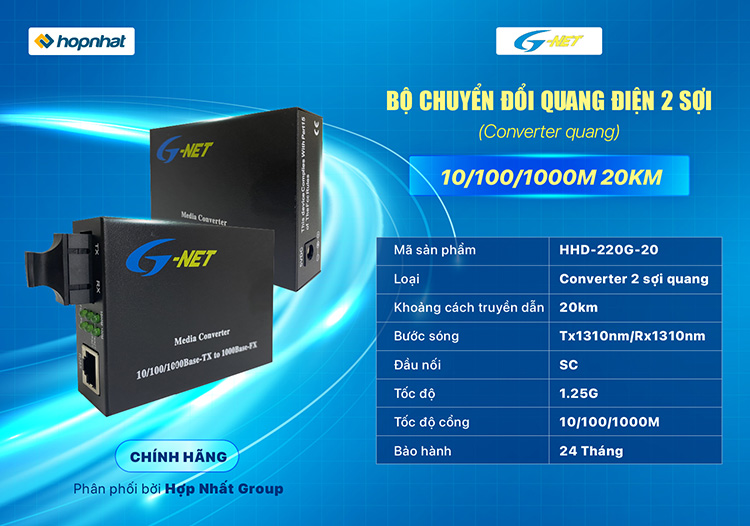Bộ chuyển đổi quang điện GNET 2 sợi quang