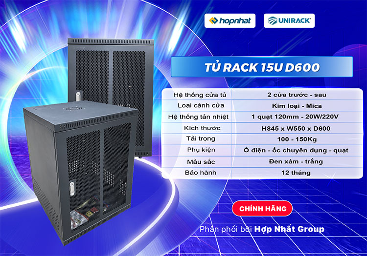 Thông số Tủ rack 15U D600 2 cửa lưới