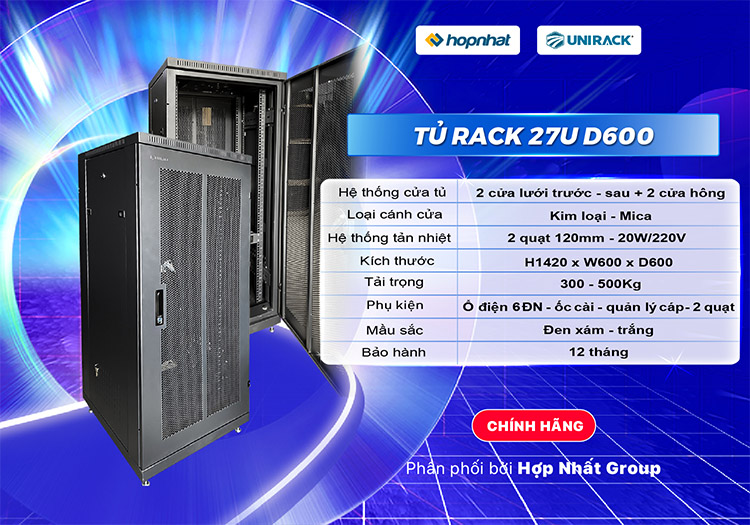 Thông số Tủ rack 27U D600 2 cửa lưới