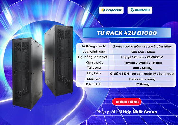Tủ rack 42 D1000 2 cửa lưới màu đen Unirack Tủ rack 42 D1000 2 cửa lưới màu đen Unirack