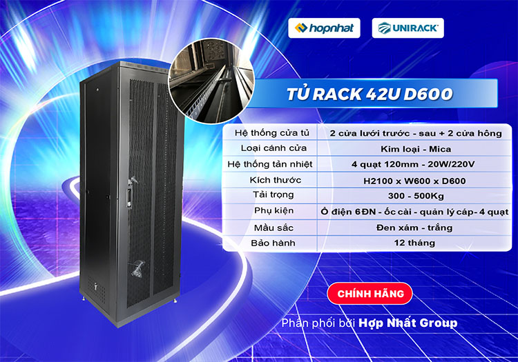 Tủ rack 42 D600 2 cửa lưới màu đen Unirack Tủ rack 42 D600 2 cửa lưới màu đen Unirack
