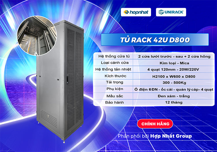 Thông số Tủ rack 42U D800 2 cửa lưới