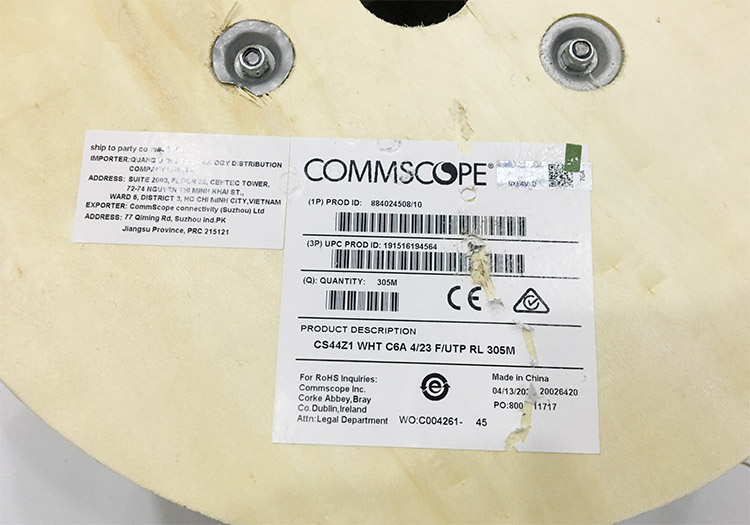 Tem thông số trên dây cáp mạng lan Cat6A FTP Commscope Tem thông số trên dây cáp mạng lan Cat6A FTP Commscope