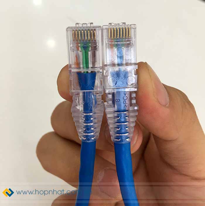 Đầu nối có chụp trên dây nhảy Cat5e