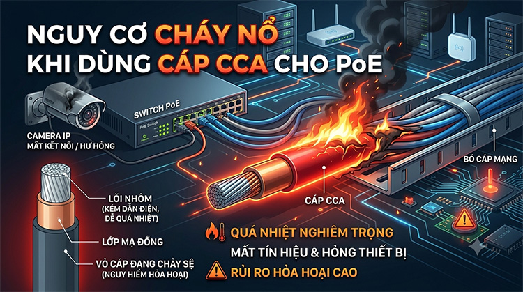Sự nguy hiểm của cáp mạng nhôm mạ đồng (CCA) khi chạy PoE