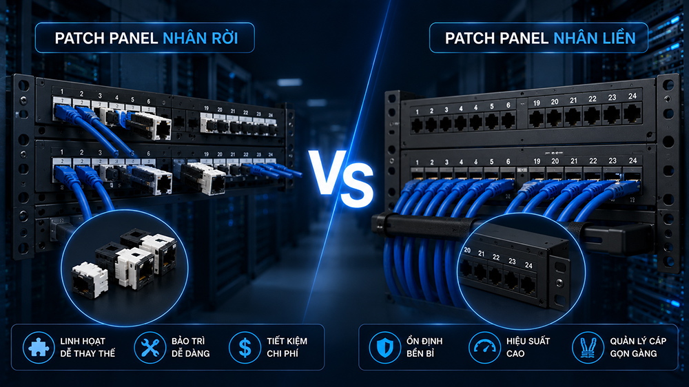 Patch Panel nhân rời và Patch Panel nhân liền