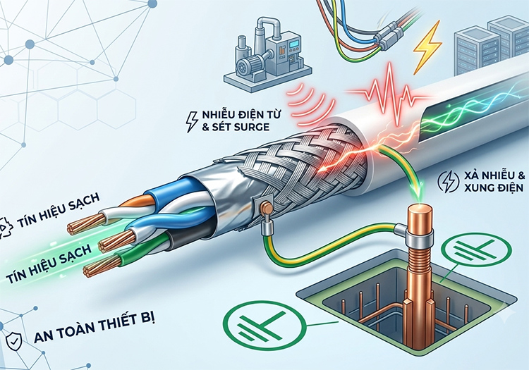 Tại sao thi công cáp mạng FTP/SFTP bắt buộc phải tiếp địa Tại sao thi công cáp mạng FTP/SFTP bắt buộc phải tiếp địa
