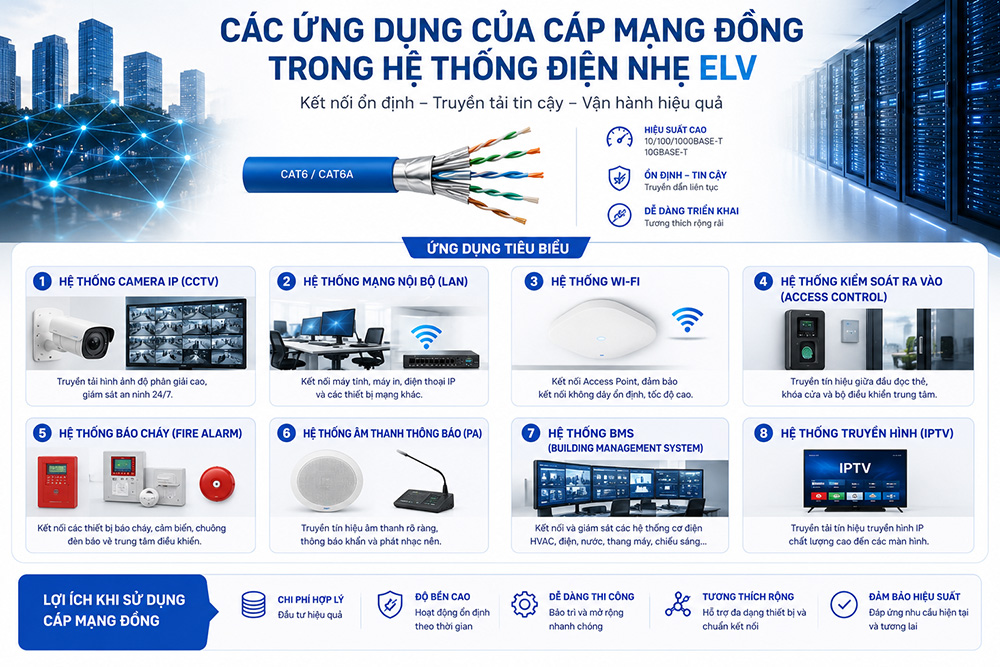 Ứng dụng của cáp mạng đồng trong hệ thống điện nhẹ ELV