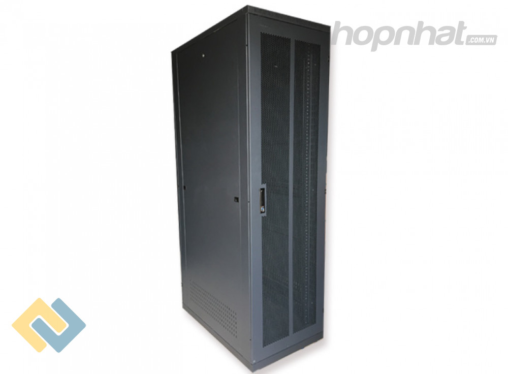 Tủ rack 42U D600 2 cửa lưới màu đen hãng UNIRACK, mẫu mới đủ phụ kiện