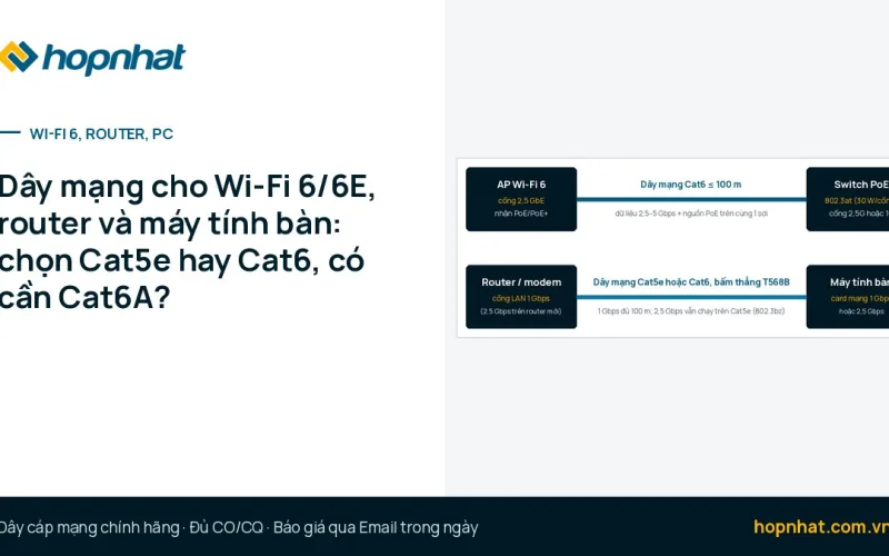 Dây mạng cho Wi-Fi 6/6E, router và máy tính bàn: chọn Cat5e hay Cat6, có cần Cat6A?