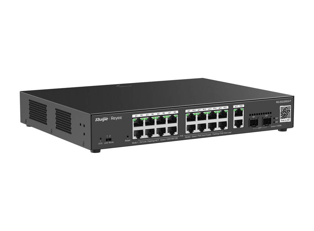 Switch PoE Ruijie RG-ES220GS-P 20 cổng Gigabit chụp góc nghiêng