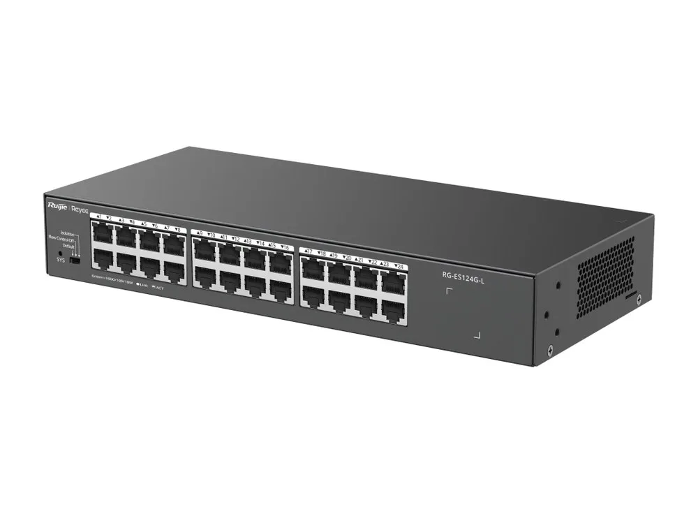 RG-ES124G-L nhìn chéo từ phía bên phải, switch không quản lý dòng Reyee
