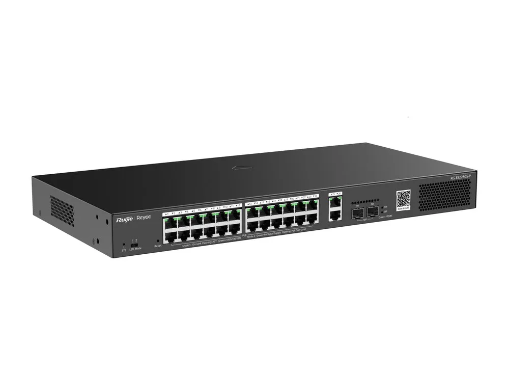 Ruijie RG-ES228GS-P switch PoE+ 28 cổng nhìn nghiêng phía trước