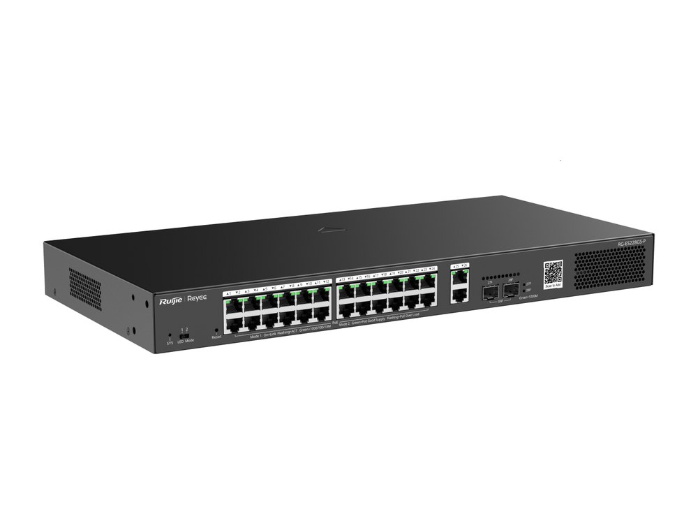 Ruijie RG-ES228GS-P switch PoE+ 28 cổng nhìn nghiêng phía trước