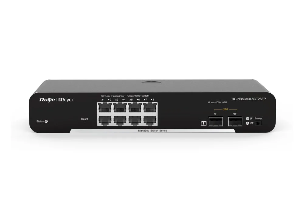 Switch quản lý Layer 2 RG-NBS3100-8GT2SFP nhìn từ phía trước, phía trên