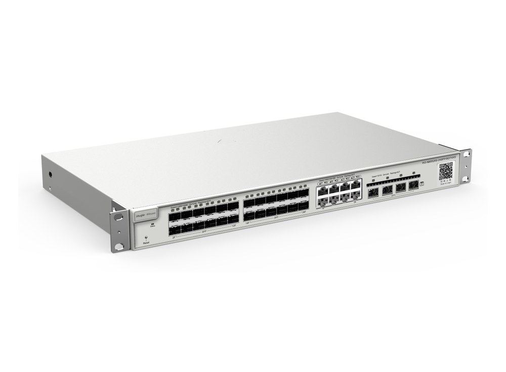 Switch quang Layer 3 Ruijie RG-NBS5200-24SFP/8GT4XS nhìn nghiêng, ảnh hãng