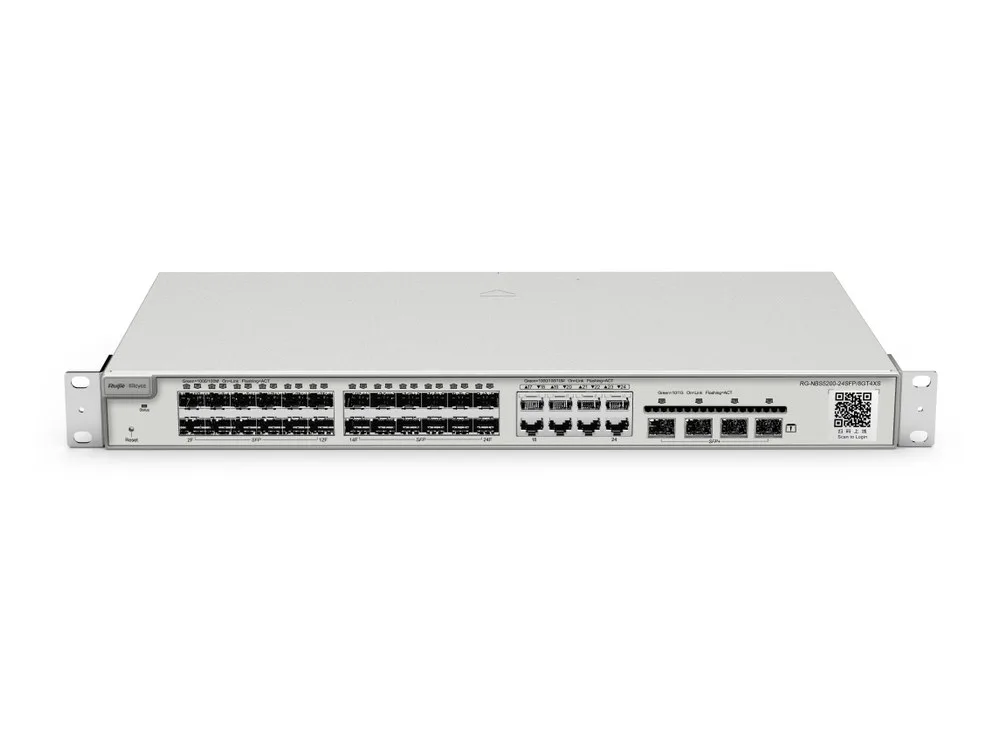 Switch 24 cổng SFP Reyee RG-NBS5200-24SFP/8GT4XS chụp gần chính diện, ảnh hãng