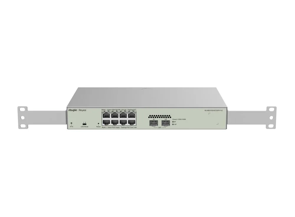 Switch Layer 2 Reyee RG-NBS3100-8GT2SFP-P-V2 nhìn từ phía trước, phía trên
