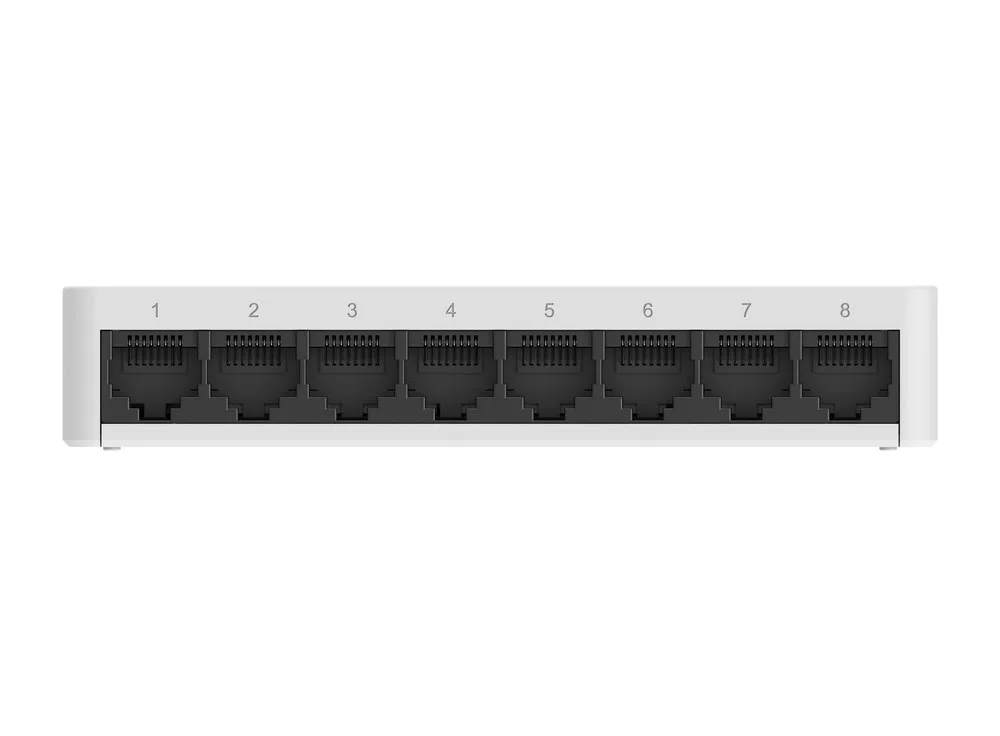 Mặt trước RG-ES08F với 8 cổng RJ45 10/100Base-TX đánh số 1 đến 8