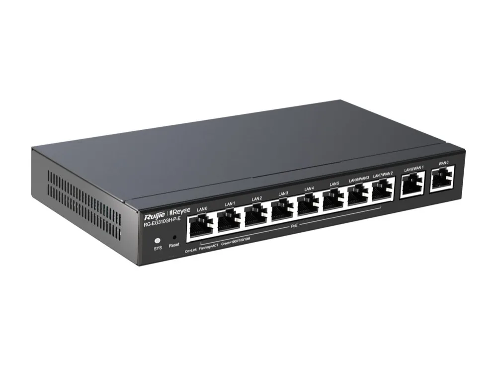 Router PoE văn phòng RG-EG310GH-P-E nhìn chéo phía trước bên phải, ảnh hãng Ruijie