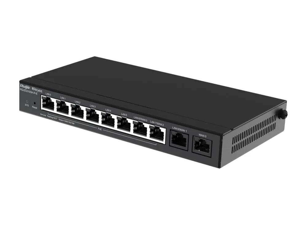 RG-EG310GH-P-E nhìn chéo phía trước bên trái, dòng EG300 của Reyee