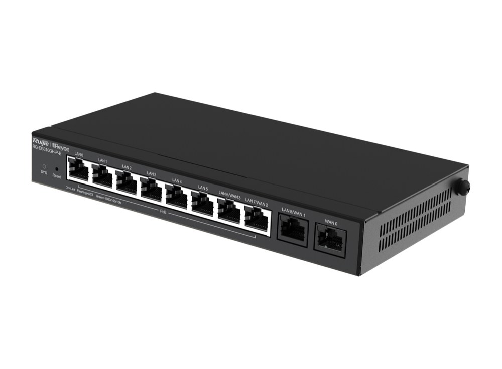 RG-EG310GH-P-E nhìn chéo phía trước bên trái, dòng EG300 của Reyee