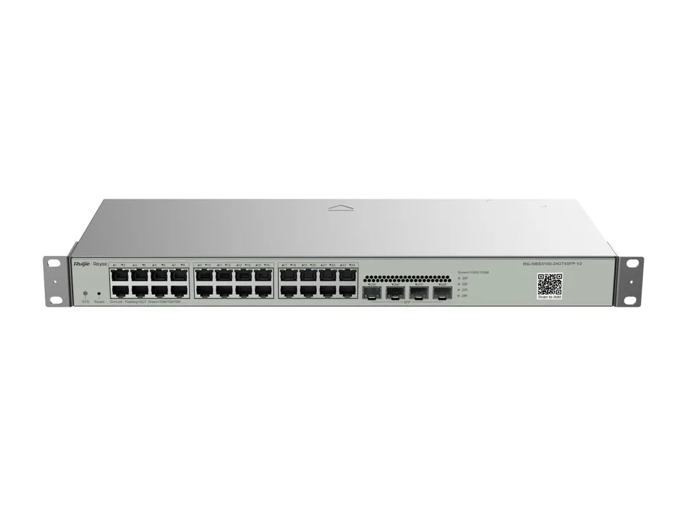 Switch Layer 2 Reyee RG-NBS3100-24GT4SFP-V2 nhìn từ phía trước, phía trên