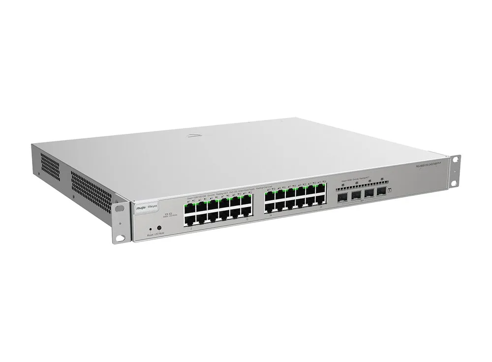 Switch PoE Ruijie RG-NBS5100-24GT4SFP-P chụp góc nghiêng, ảnh hãng