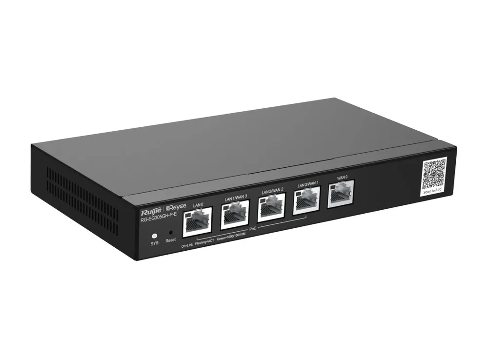 Router PoE 5 cổng RG-EG305GH-P-E nhìn chéo phía trước bên phải, ảnh hãng Ruijie
