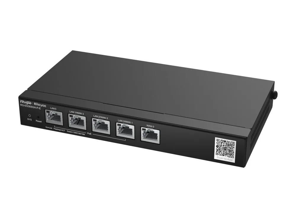 RG-EG305GH-P-E nhìn chéo từ bên trái, router PoE Reyee dòng EG300