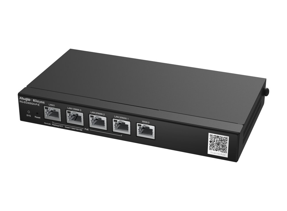 RG-EG305GH-P-E nhìn chéo từ bên trái, router PoE Reyee dòng EG300