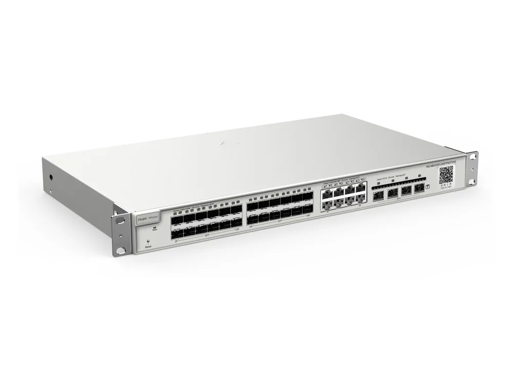Switch Layer 2+ RG-NBS3200-24SFP/8GT4XS nhìn chéo từ phía trước, ảnh hãng