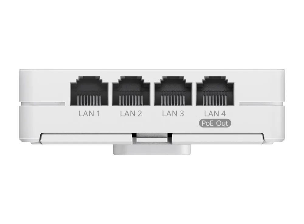 Cạnh RG-RAP72-Wall chụp thẳng; datasheet ghi máy có 4 cổng Gigabit và 1 cổng PoE Out