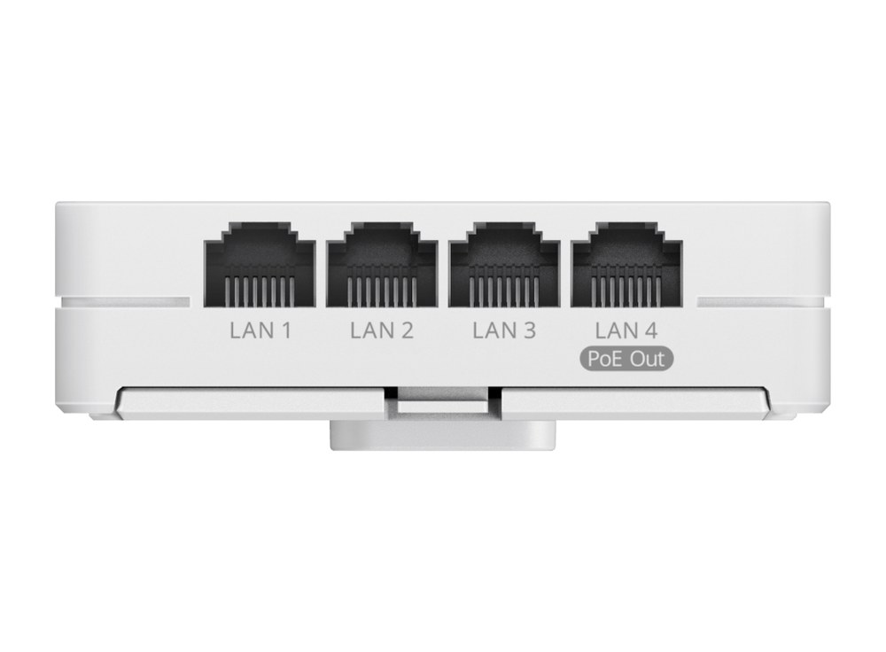Cạnh RG-RAP72-Wall chụp thẳng; datasheet ghi máy có 4 cổng Gigabit và 1 cổng PoE Out