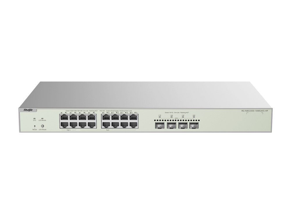 Switch đa gigabit Ruijie RG-NBS3300-16MG4XS-HP nhìn chéo phía trước, ảnh hãng