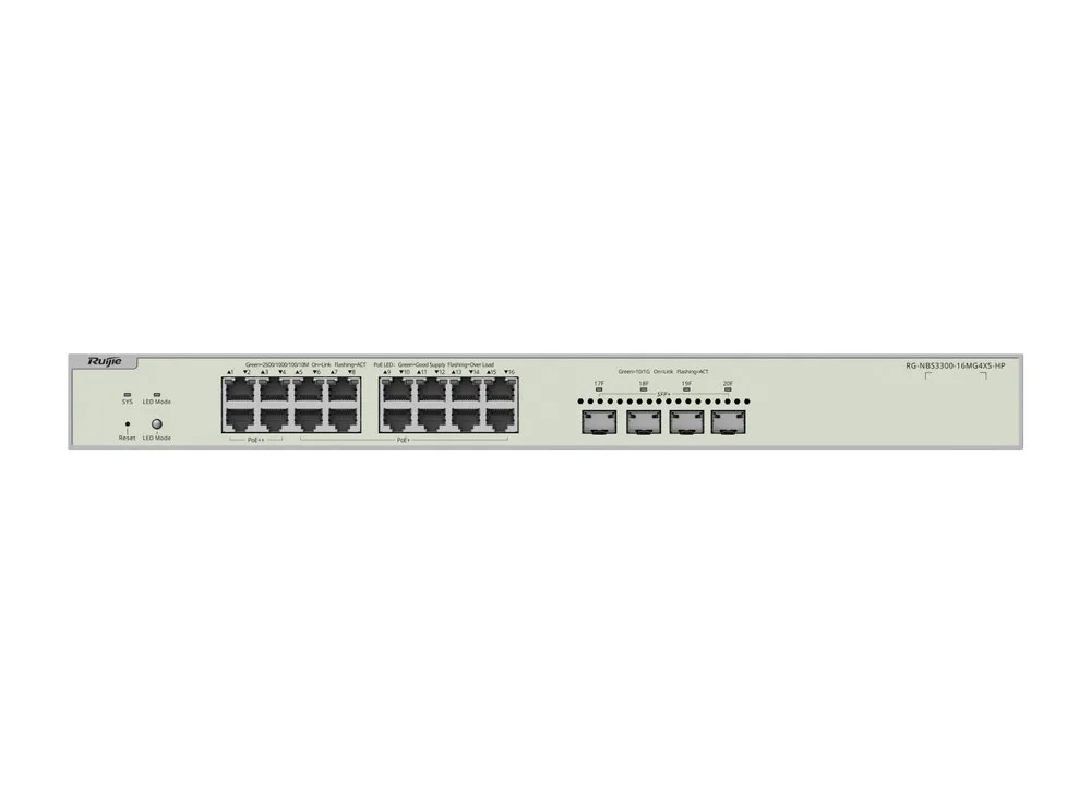 Mặt trước RG-NBS3300-16MG4XS-HP với 16 cổng RJ45 và 4 cổng SFP+, ảnh hãng