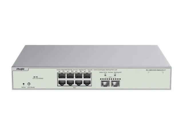 Switch Ruijie RG-NBS3300-8MG2XS-P Layer 2+, 8 cổng 2.5G PoE+ 240 W, 2 SFP+
