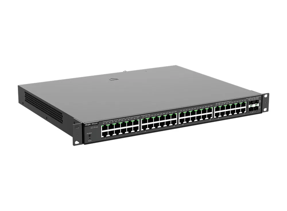 Switch quản lý Layer 2 RG-NBS3100-48GT4SFP-P gắn tai rack, góc chụp bên phải