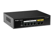 Ảnh thu nhỏ Switch PoE RG-ES106F-P vỏ kim loại chụp nghiêng mặt trước với 6 cổng RJ45