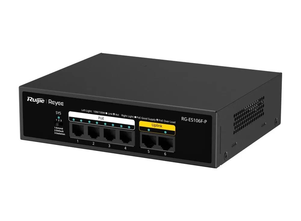 RG-ES106F-P nhìn chéo, thân kim loại không quạt