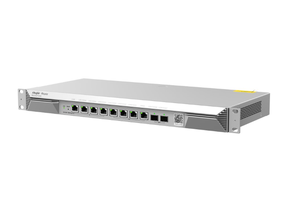 RG-EG710XS nhìn chéo từ bên trái, router rack 1U dòng EG700 của Reyee