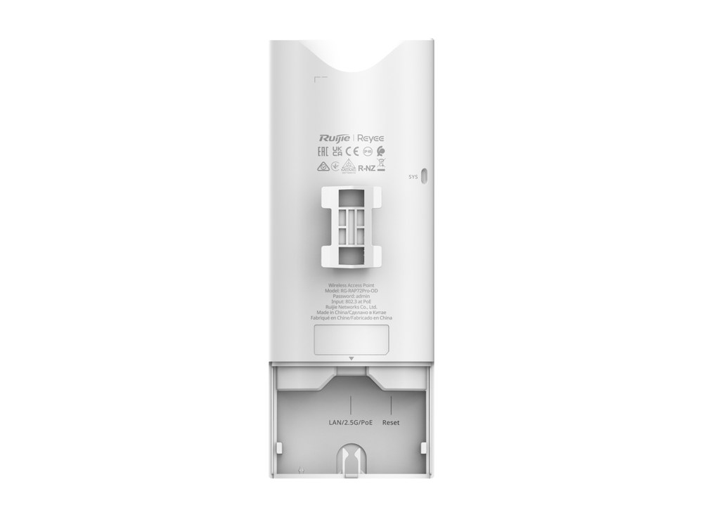 Mặt sau RG-RAP72Pro-OD ở khu cổng; datasheet ghi 1 cổng 2,5GE và 1 nút reset