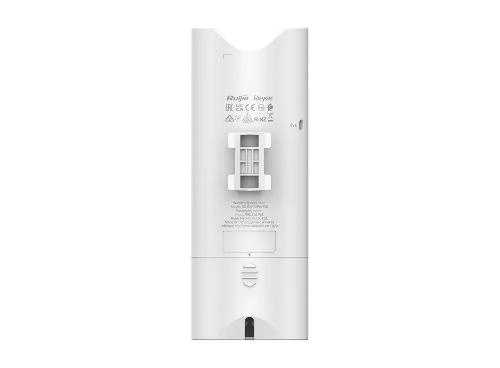 Mặt sau RG-RAP72Pro-OD chụp thẳng, máy lắp tường hoặc cột theo datasheet