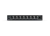 Ảnh thu nhỏ Mặt trước RG-ES108GD chụp thẳng: đèn Status, 8 cổng RJ45 và cổng nguồn DC